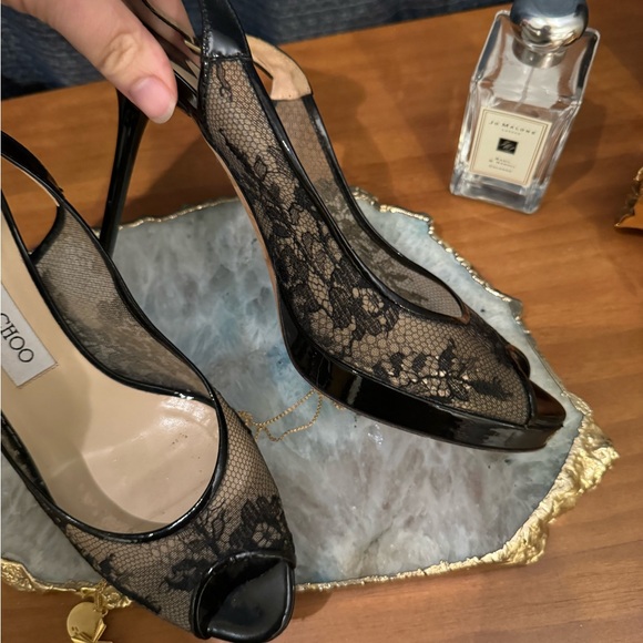 Jimmy Choo Patent Leather Peep Toe Heels - Picture 9 of 10